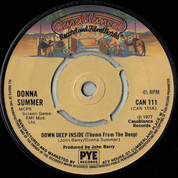 Donna Summer / John Barry : Down Deep Inside (Theme From The Deep) / Theme From The Deep (Instrumental) (7", Single, Pus)