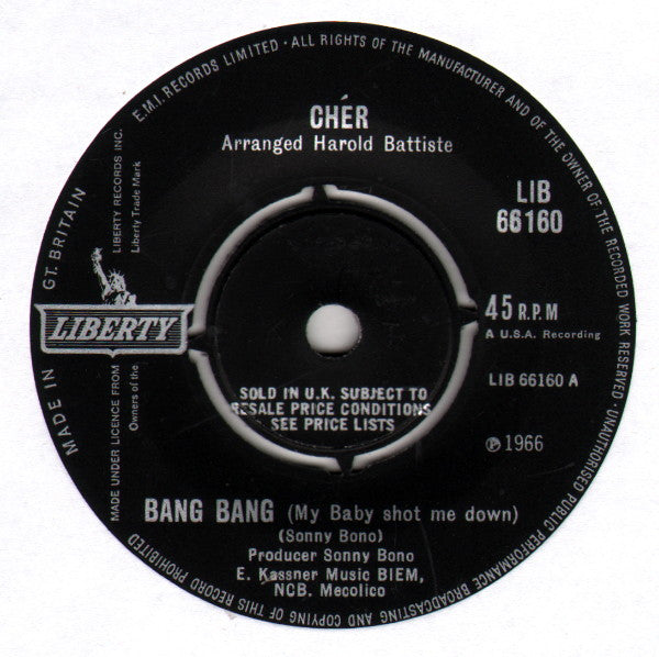 Cher : Bang Bang (My Baby Shot Me Down) (7", Single)
