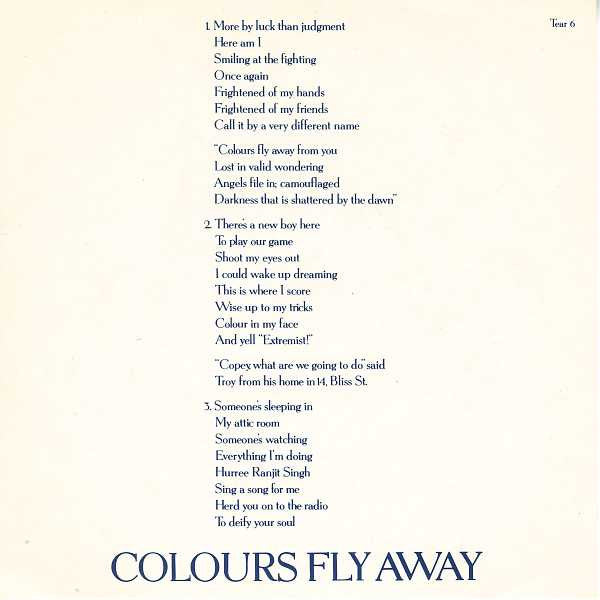 The Teardrop Explodes : Colours Fly Away (7", Single, Sil)