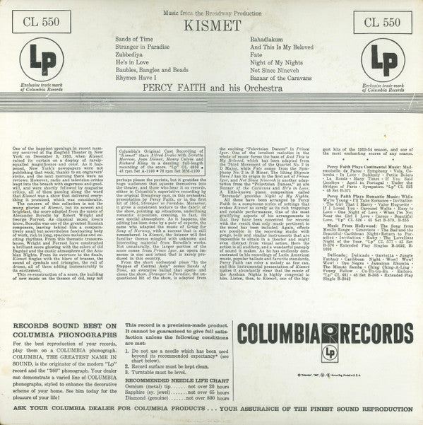 Percy Faith & His Orchestra : Kismet (LP, Album, Mono)