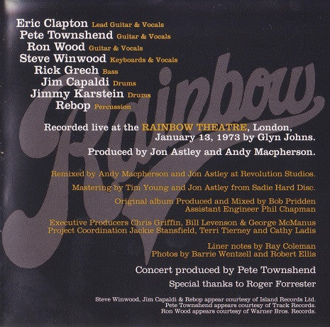 Eric Clapton : Eric Clapton's Rainbow Concert (CD, Album, RE, RM, Bon)