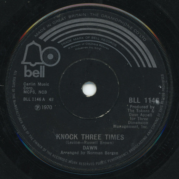 Dawn (5) : Knock Three Times (7", Single, Bla)