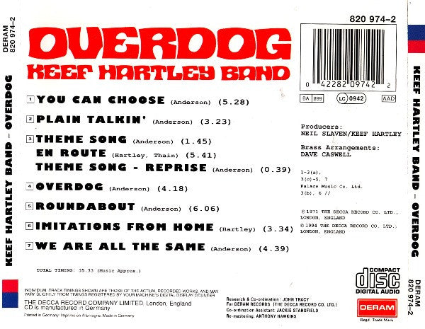The Keef Hartley Band : Overdog (CD, Album, RE, RM)