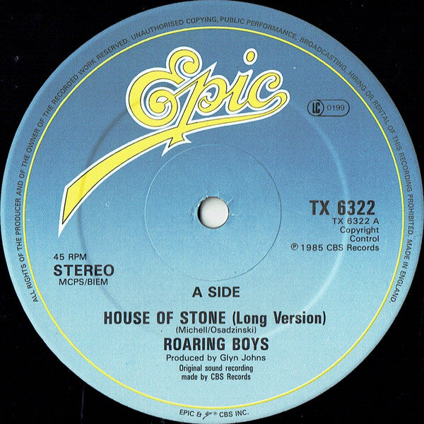 Roaring Boys : House Of Stone (Long Version) (12")