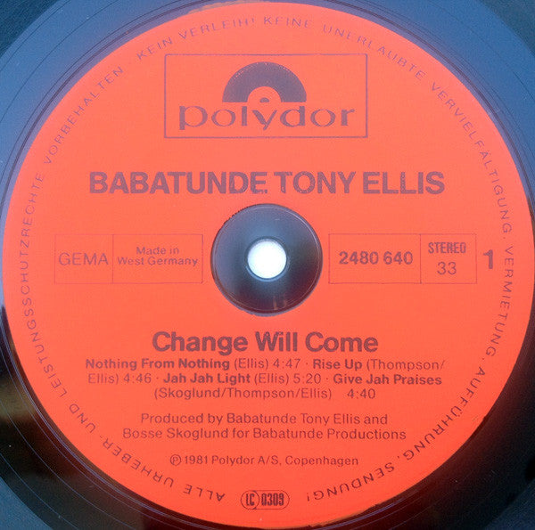 Tony Ellis : Change Will Come (LP, Album)