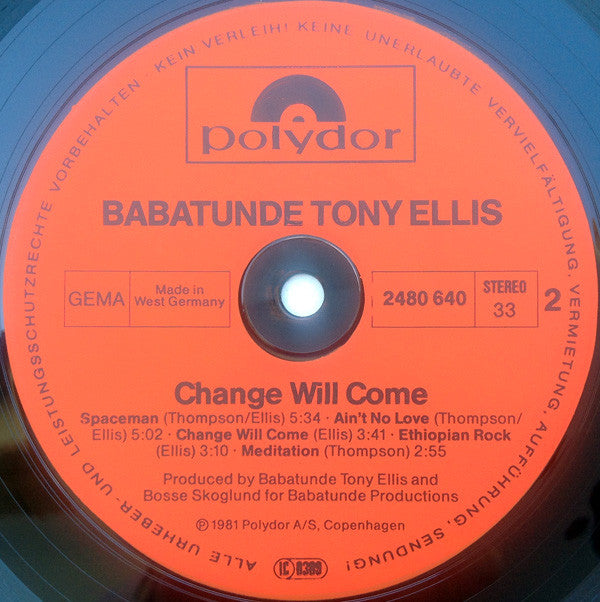 Tony Ellis : Change Will Come (LP, Album)