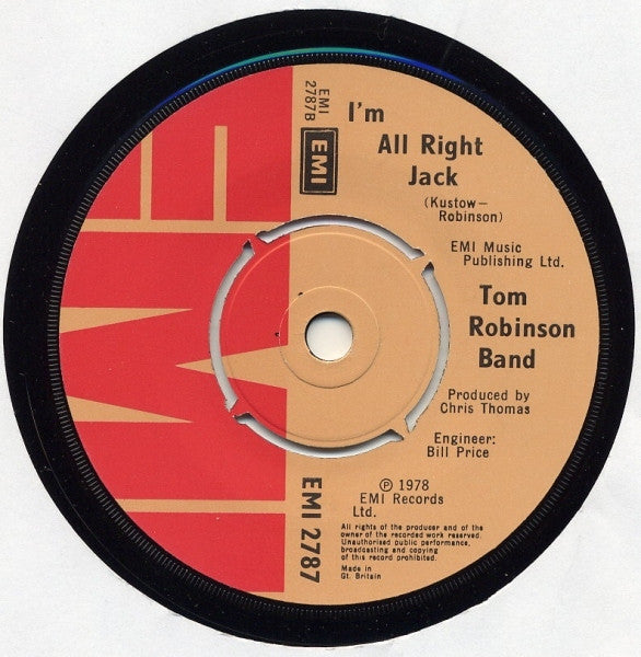Tom Robinson Band : Up Against The Wall (7", Single)
