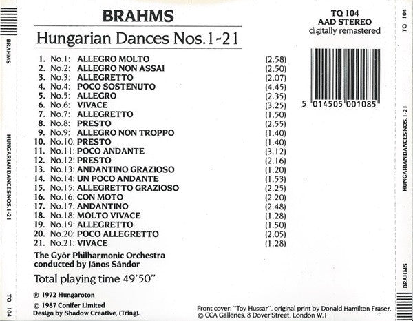 Johannes Brahms / Győri Filharmonikus Zenekar Conducted By Janos Sandor : Hungarian Dances Nos. 1-21 (CD, Album, RE, RM)