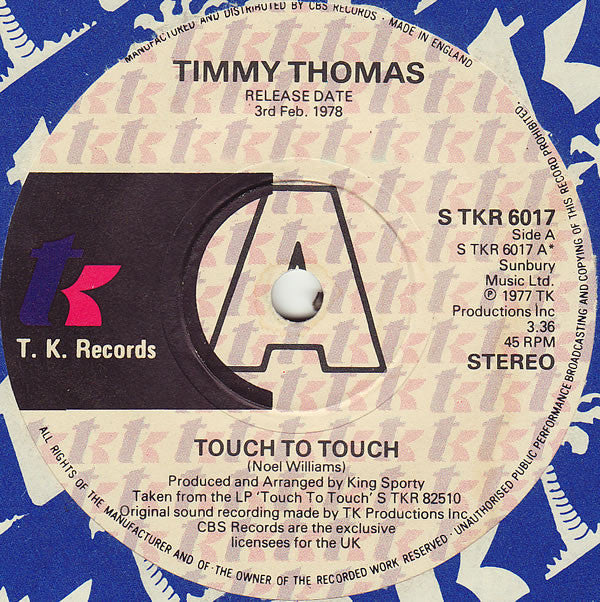 Timmy Thomas : Touch To Touch (7", Single, Promo)