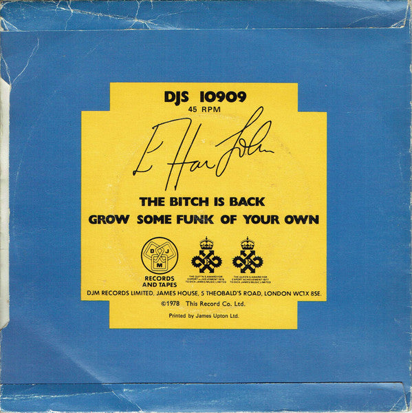 Elton John : The Bitch Is Back / Grow Some Funk Of Your Own (7", Ltd)