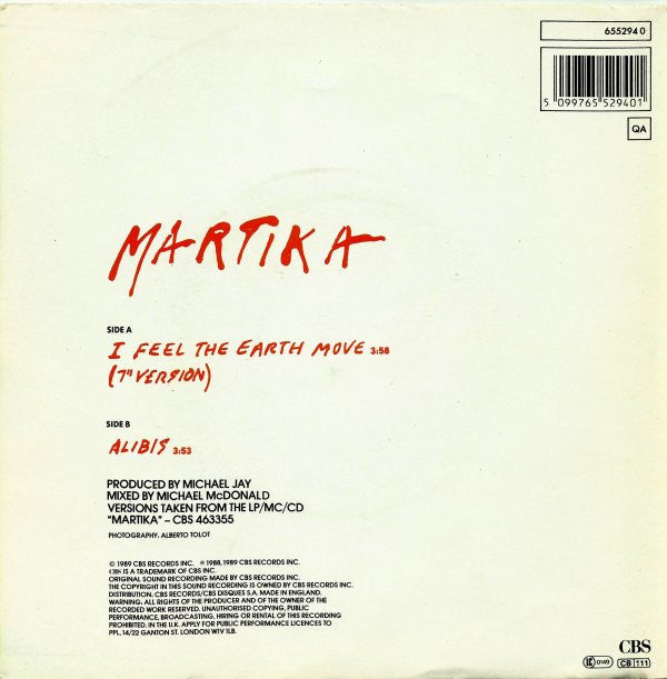 Martika : I Feel The Earth Move (7", Single, Ltd)