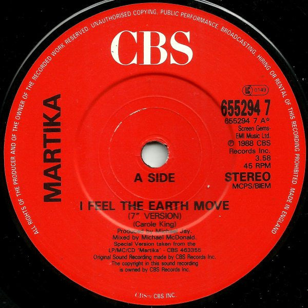 Martika : I Feel The Earth Move (7", Single, Ltd)