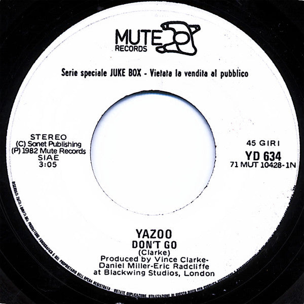 Yazoo / Raffaella Carrà : Don't Go / Ballo Ballo (7", Jukebox)