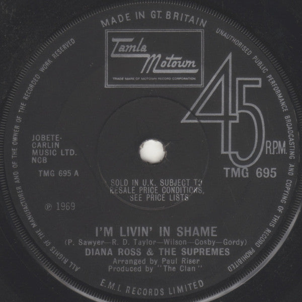 The Supremes : I'm Livin' In Shame (7", Single, Sol)