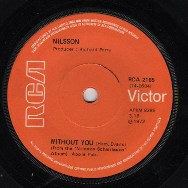 Nilsson* : Without You (7", Single, Sol)