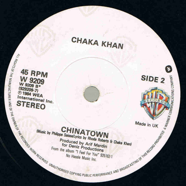 Chaka Khan : I Feel For You (7", Single, Pap)