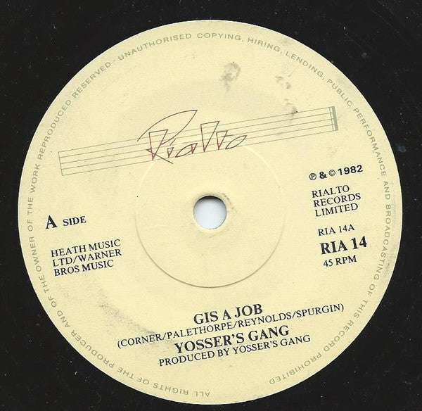 Yosser's Gang : Gis' A Job (7", Single)