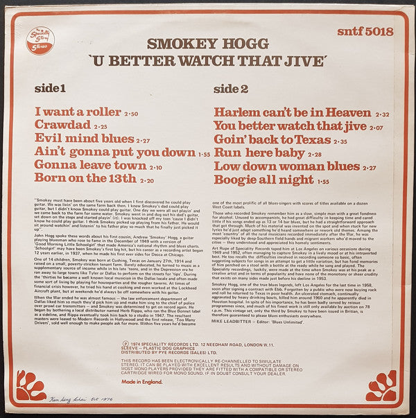 Smokey Hogg : U Better Watch That Jive (LP, Comp)