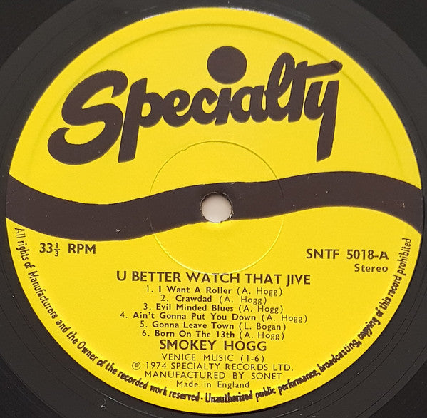 Smokey Hogg : U Better Watch That Jive (LP, Comp)