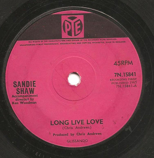 Sandie Shaw : Long Live Love (7", Single, Sol)