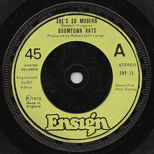 The Boomtown Rats : She's So Modern (7", Single)