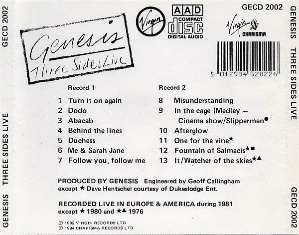 Genesis : Three Sides Live (2xCD, Album, M/Print, RE)