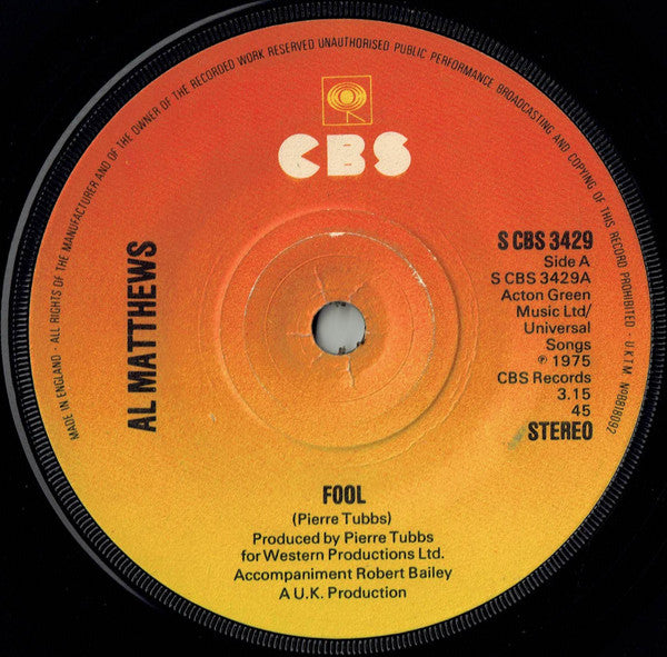 Al Matthews : Fool (7", Single, Sol)