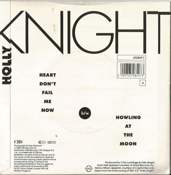 Holly Knight : Heart Don't Fail Me Now (7", Single)