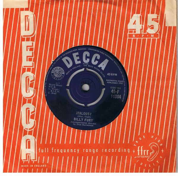 Billy Fury : Jealousy (7", Single)