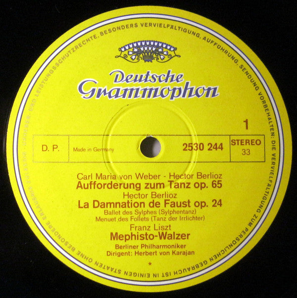 Herbert von Karajan, Carl Maria von Weber · Hector Berlioz · Franz Liszt · Bedřich Smetana · Antonín Dvořák, Berliner Philharmoniker : Aufforderung Zum Tanz = Invitation To The Dance (LP)