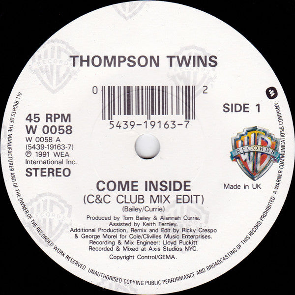 Thompson Twins : Come Inside (7")
