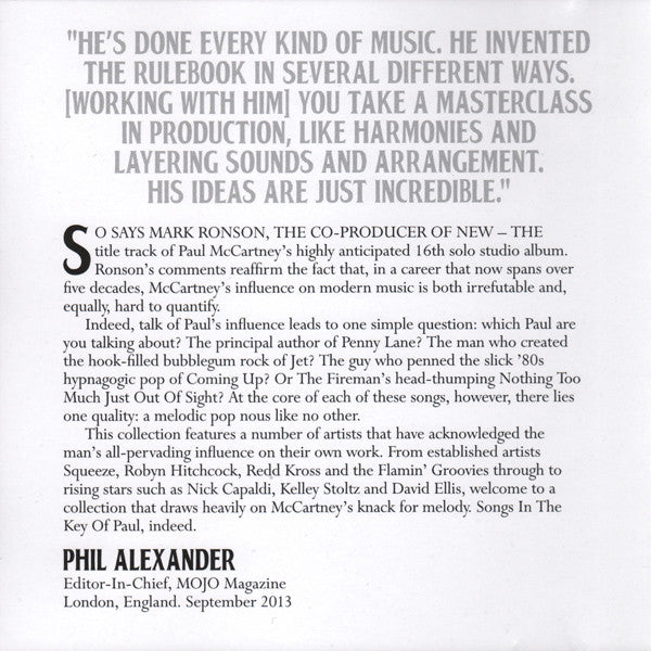 Various : Songs In The Key Of Paul (CD, Comp)