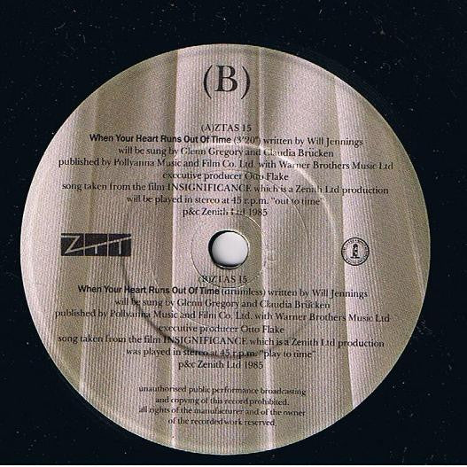 Glenn Gregory And Claudia Brücken : When Your Heart Runs Out Of Time (3'20") (7", Single)