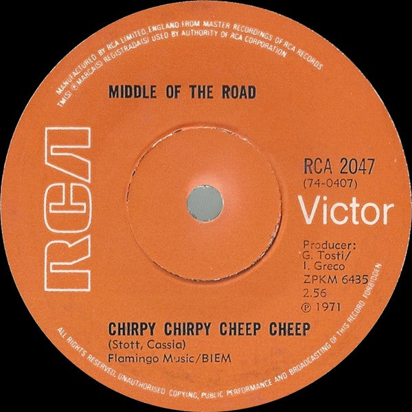 Middle Of The Road : Chirpy Chirpy Cheep Cheep (7", Single, Sol)