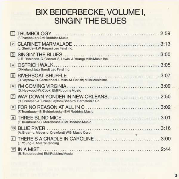 Bix Beiderbecke : Volume 1 - Singin' The Blues (CD, Comp, Mono, RM)