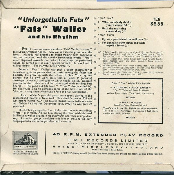 "Fats" Waller And His Rhythm* : Unforgettable Fats (7", EP)