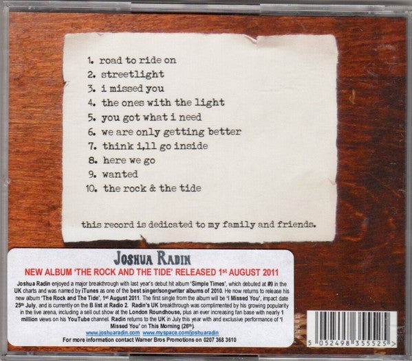 Joshua Radin : The Rock And The Tide (CD, Album)