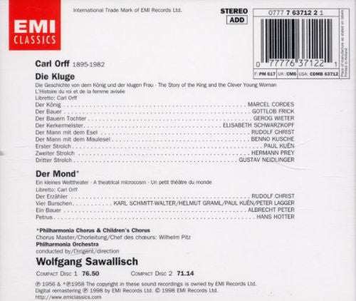 Carl Orff, Wolfgang Sawallisch, Philharmonia Orchestra : Die Kluge Der Mond (2xCD, Comp, RM)