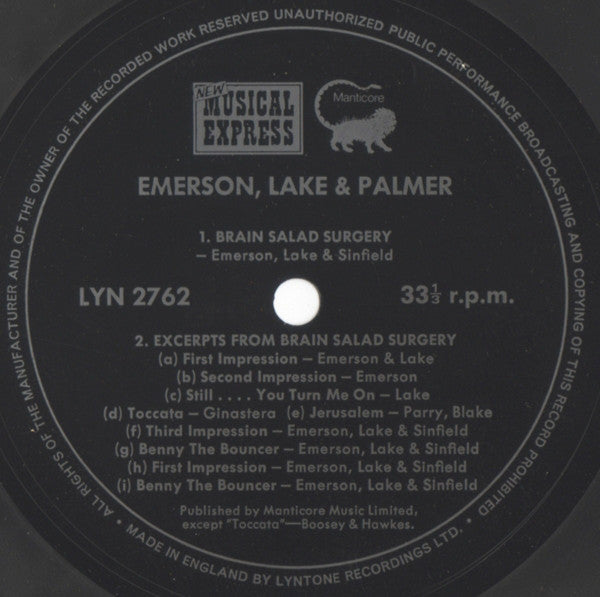 Emerson, Lake & Palmer : Brain Salad Surgery (Flexi, 7", S/Sided, Single, Promo)