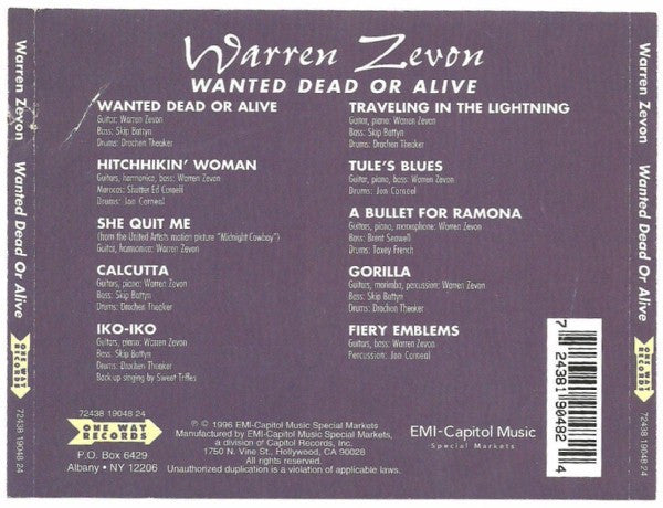 Warren Zevon : Wanted Dead Or Alive (CD, Album, RE)