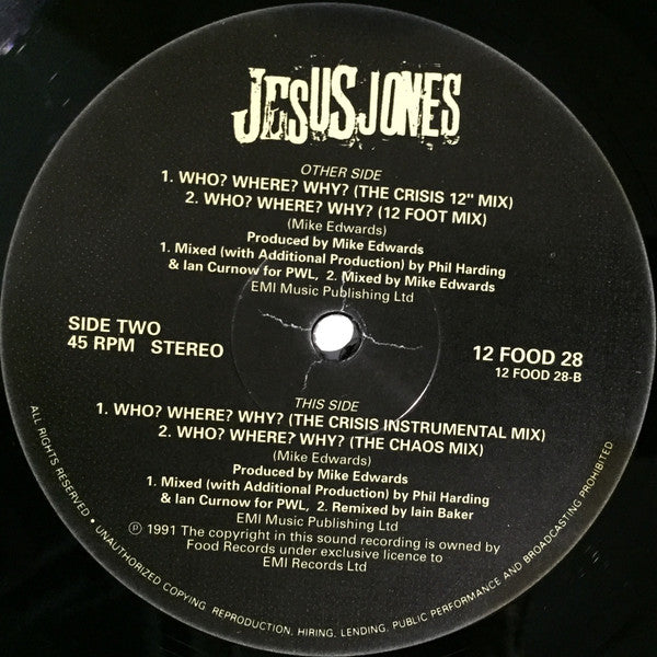 Jesus Jones : Who? Where? Why? (The 12" Mixes) (12", Single)