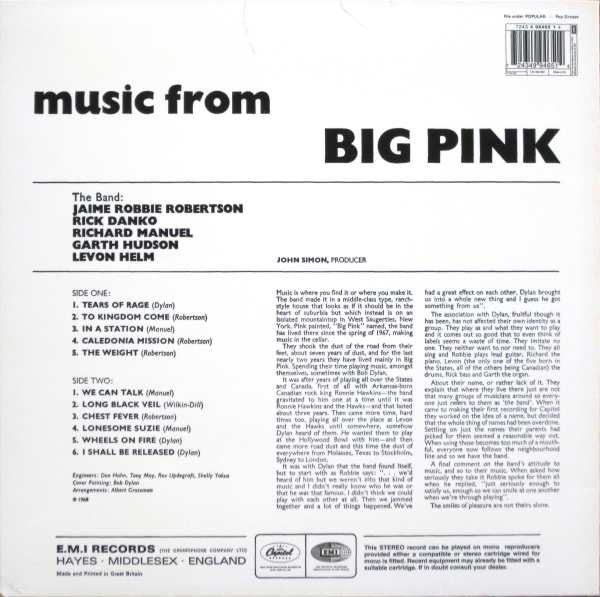 The Band : Music From Big Pink (LP, Album, RE)