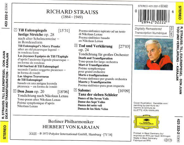 Richard Strauss : Herbert von Karajan, Berliner Philharmoniker : Till Eulenspiegels Lustige Streiche ∙ Don Juan ∙ Tod Und Verklärung ∙ Salomes Tanz (CD, RM)