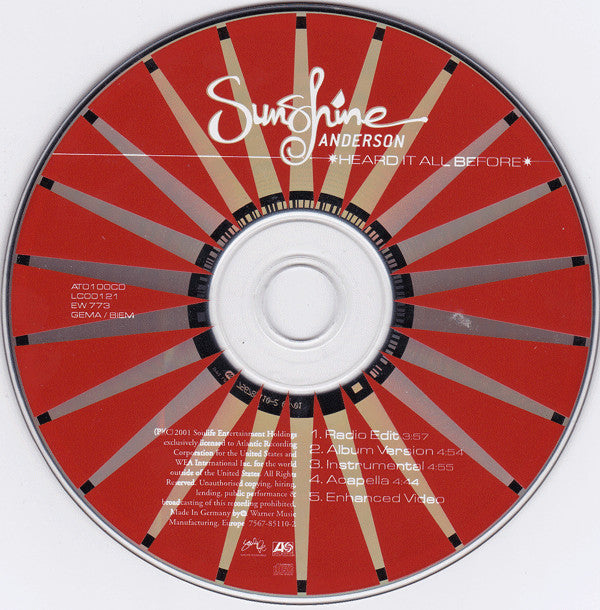 Sunshine Anderson : Heard It All Before (CD, Single, Enh, WME)