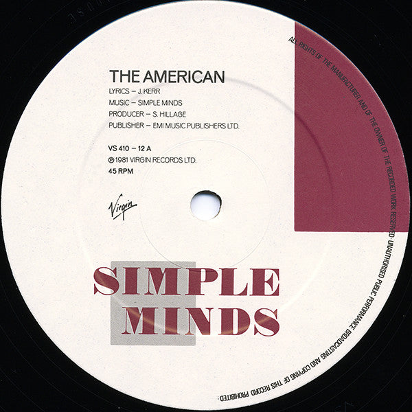 Simple Minds : The American (12", Single)