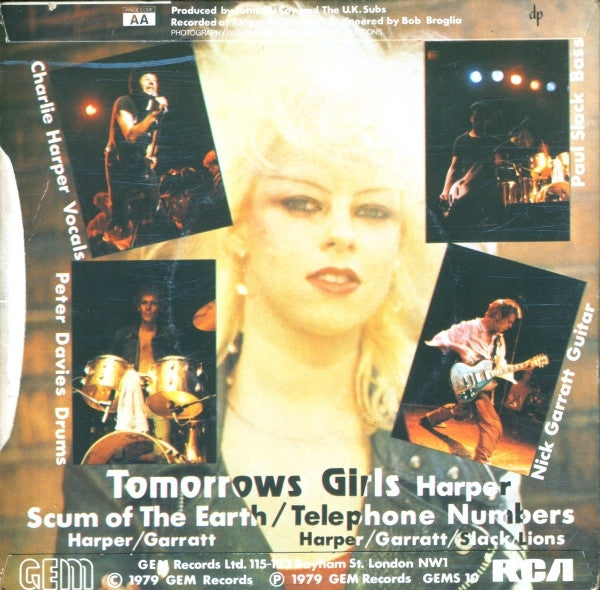 UK Subs : Tomorrows Girls (7", Single, Blu)