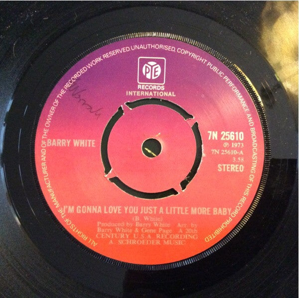 Barry White : I'm Gonna Love You Just A Little More Baby (7", Single, Pin)