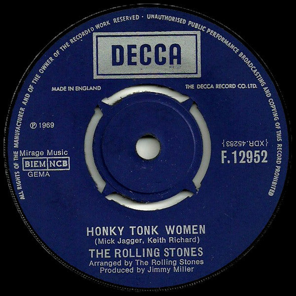 The Rolling Stones : Honky Tonk Women / You Can't Always Get What You Want (7", Single)