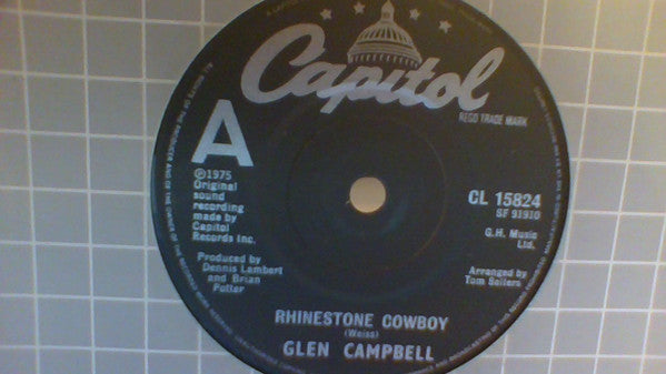Glen Campbell : Rhinestone Cowboy (7", RP, Bla)