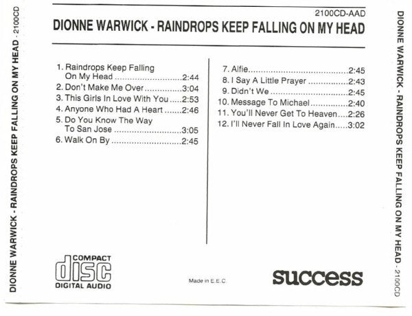 Dionne Warwick : Raindrops Keep Falling On My Head (CD, Comp)